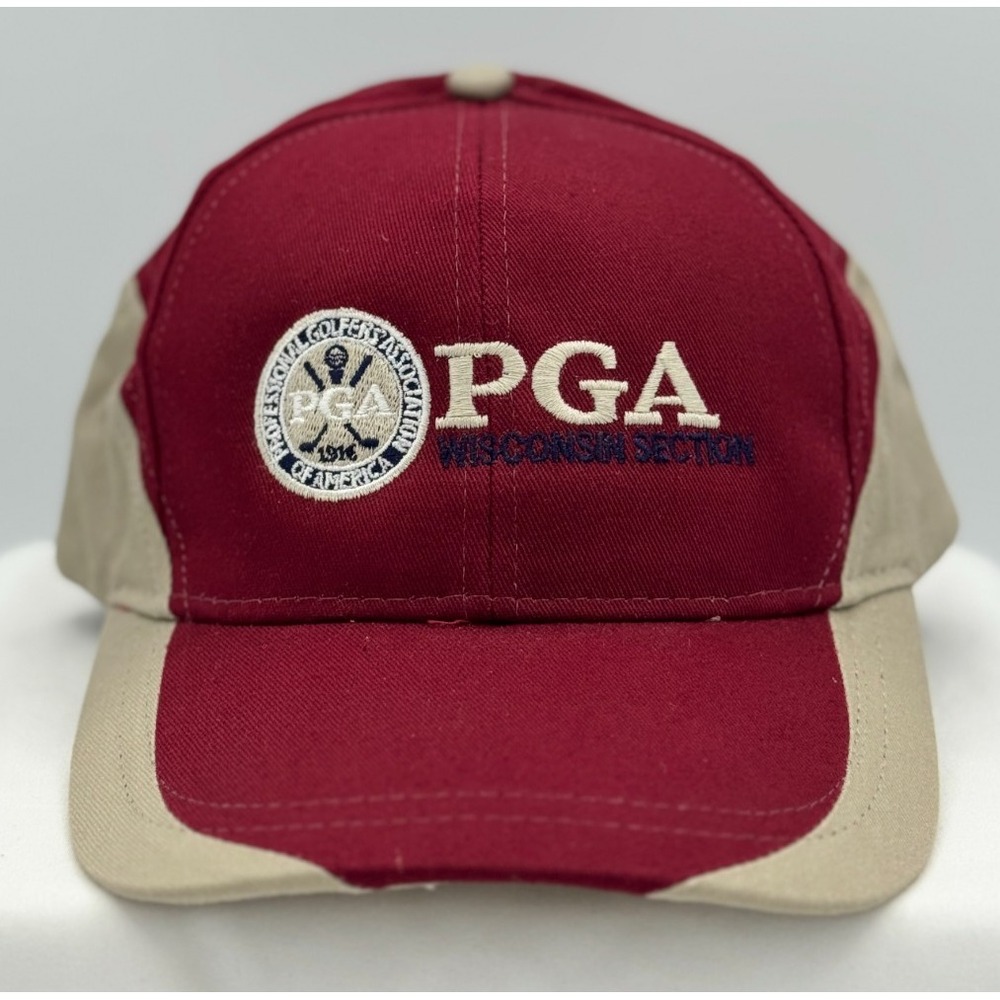PGA Wisconsin Section Golf Strap Back Hat / Cap - OSFA - Red / Tan - NEW Cotton